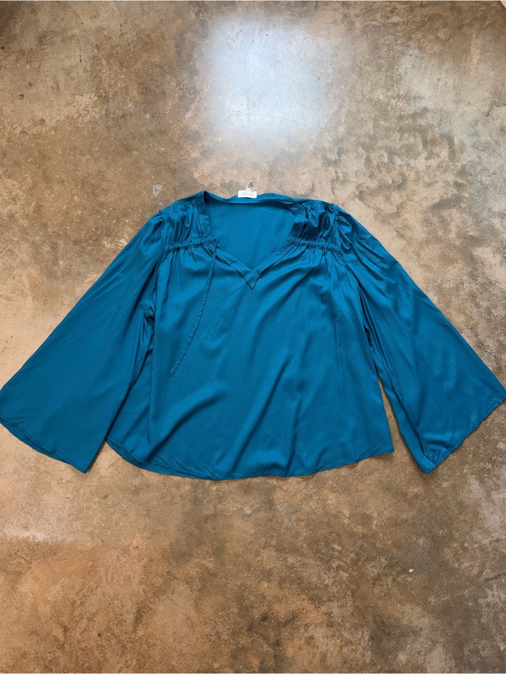 Jessica Simpson Teal Boho Bell Sleeve Tie Top Flowy Peasant Blouse XL - Picture 12 of 12
